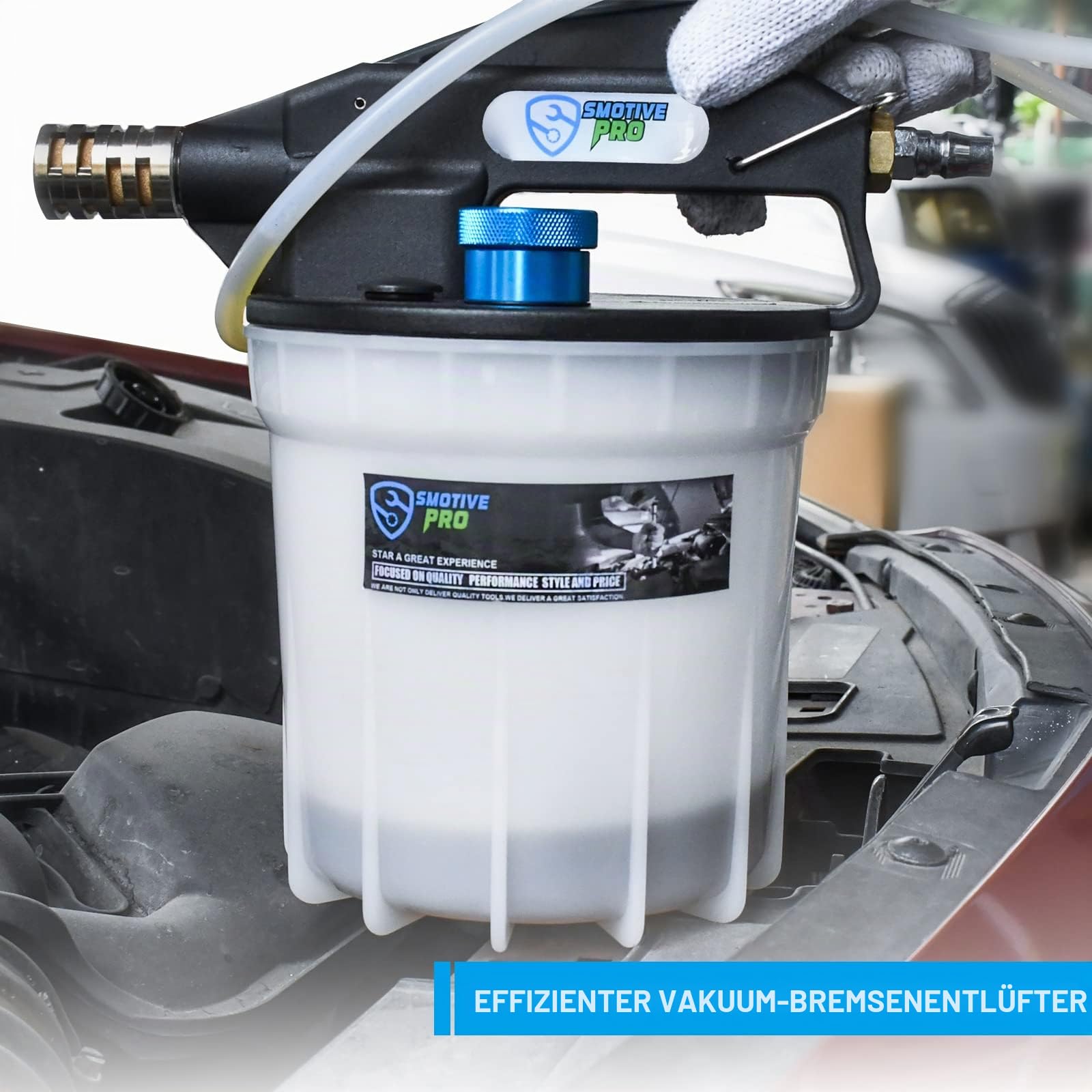 Bremsenentlüftungsgerät Druckluft, 2L BremmsflüßIgkeit Entlüftungsgerät mit 1L Nachfüllflasche, Bremsenentlüfter für Die Meisten Standard- und Abs-Bremssysteme von Kfz, Lastwagen und Motorrad