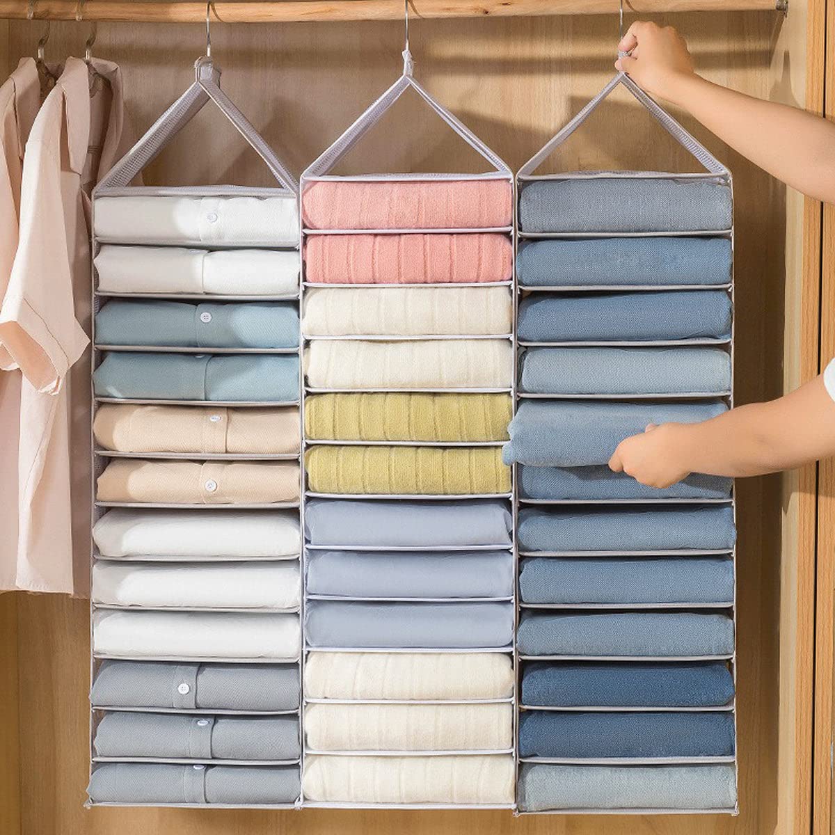 Kast Organizer | Kleding Organizer | Hangende Opberger | 10 planken | Inclusief Klittenbandsluiting | Grijs