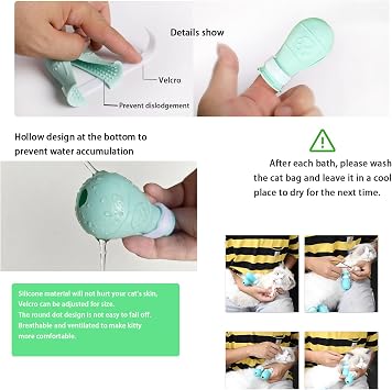 Anti-Scratch Silicone cat Shoes,Cat Claw Covers,Adjustable Multifunctional Anti-Bite Shower net Bag,Cat Grooming Mesh Bag,Cat Bathing Bag (Green-1)
