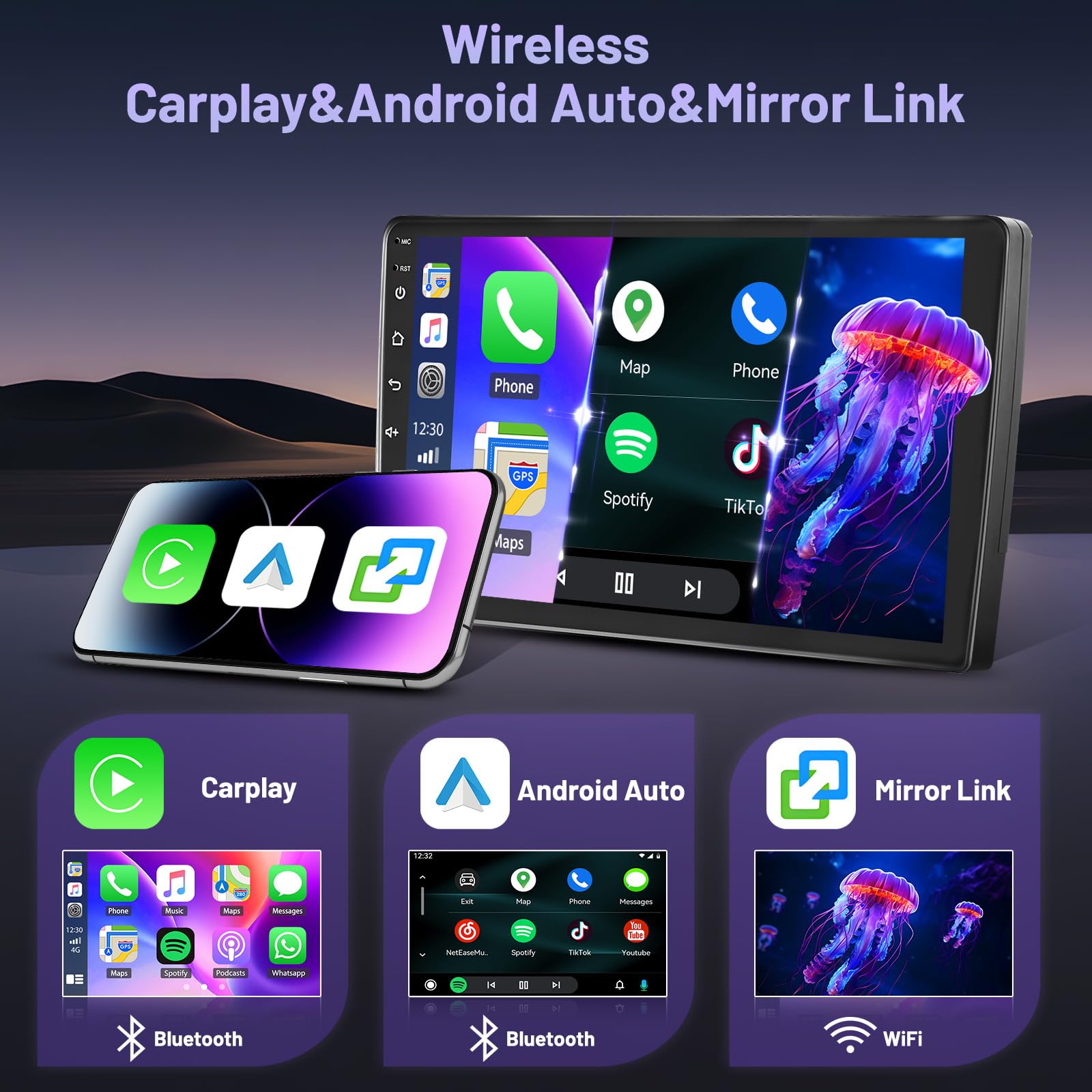 Hikity 5G WiFi 4+64G Android radio samochodowe do Toyoty Auris 2006-2011 Wireless Carplay Android Auto, 9-calowy ekran IPS radio samochodowe z nawigacją Bluetooth FM/RDS SWC kamera cofania