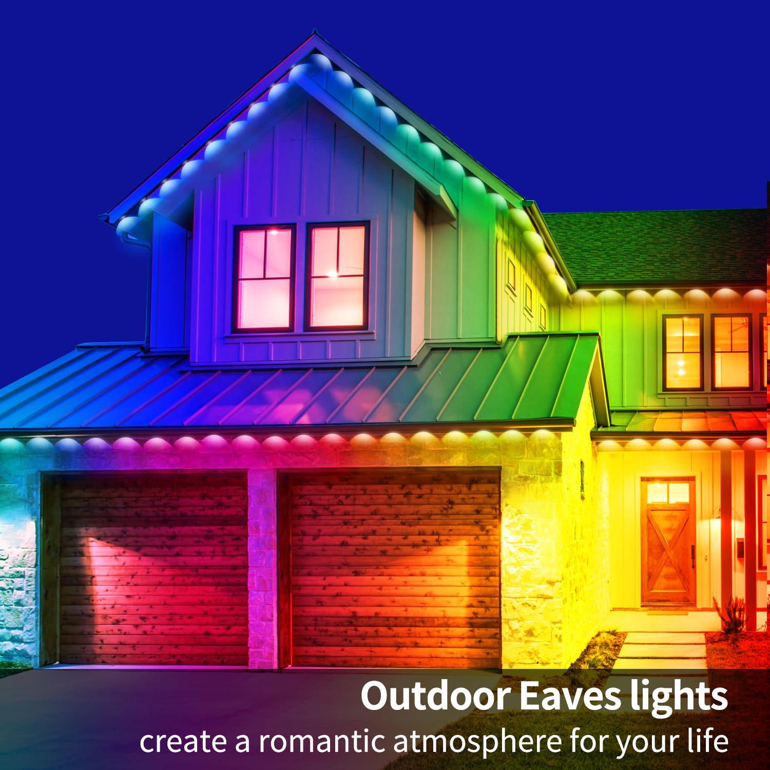 Luce permanente per esterni da 152,4 m, RGB Smart Outdoor con APP e telecomando, sincronizzazione musicale temporizzata IP67 impermeabile LED grondaia, adatta per feste, Halloween, Natale, tetto