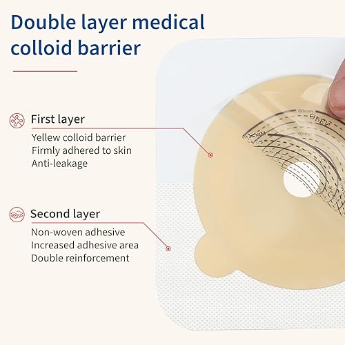 Miniatura 3 de Paquete de 10 barreras cutáneas para bolsas de colostomía de dos piezas, barrera para la ostomía con borde no tejido, cortadas para ajustar, 2.362
