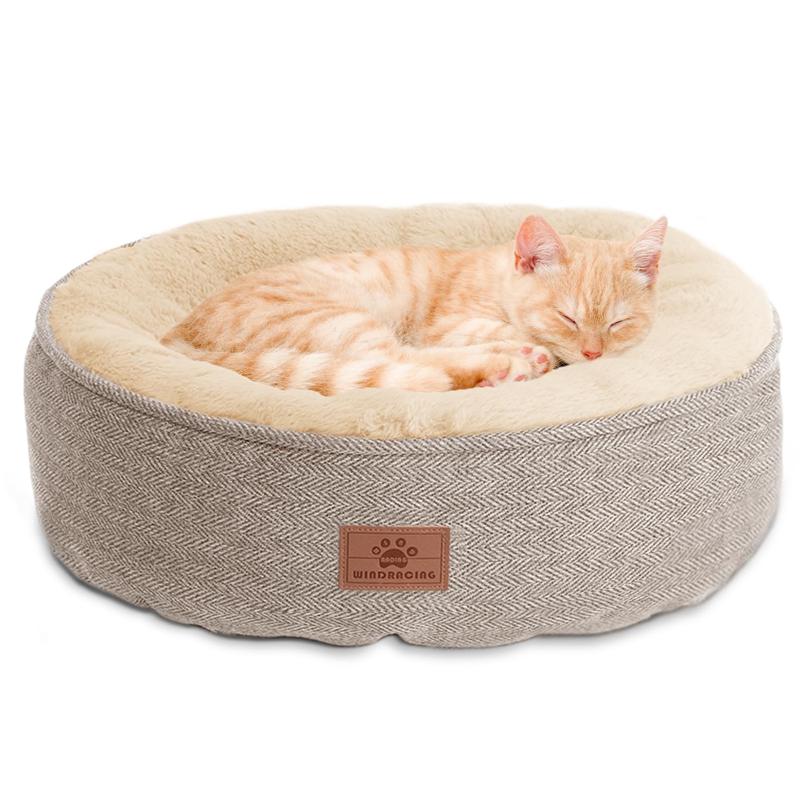 WINDRACING Cat Beds for Indoor Cats,Kitten Bed,Dog Bed for Extra Small Dogs Breeds,Puppy Kennel Bed, Comfy Durable Pet Sleeping Bed, Washable Roun Cat