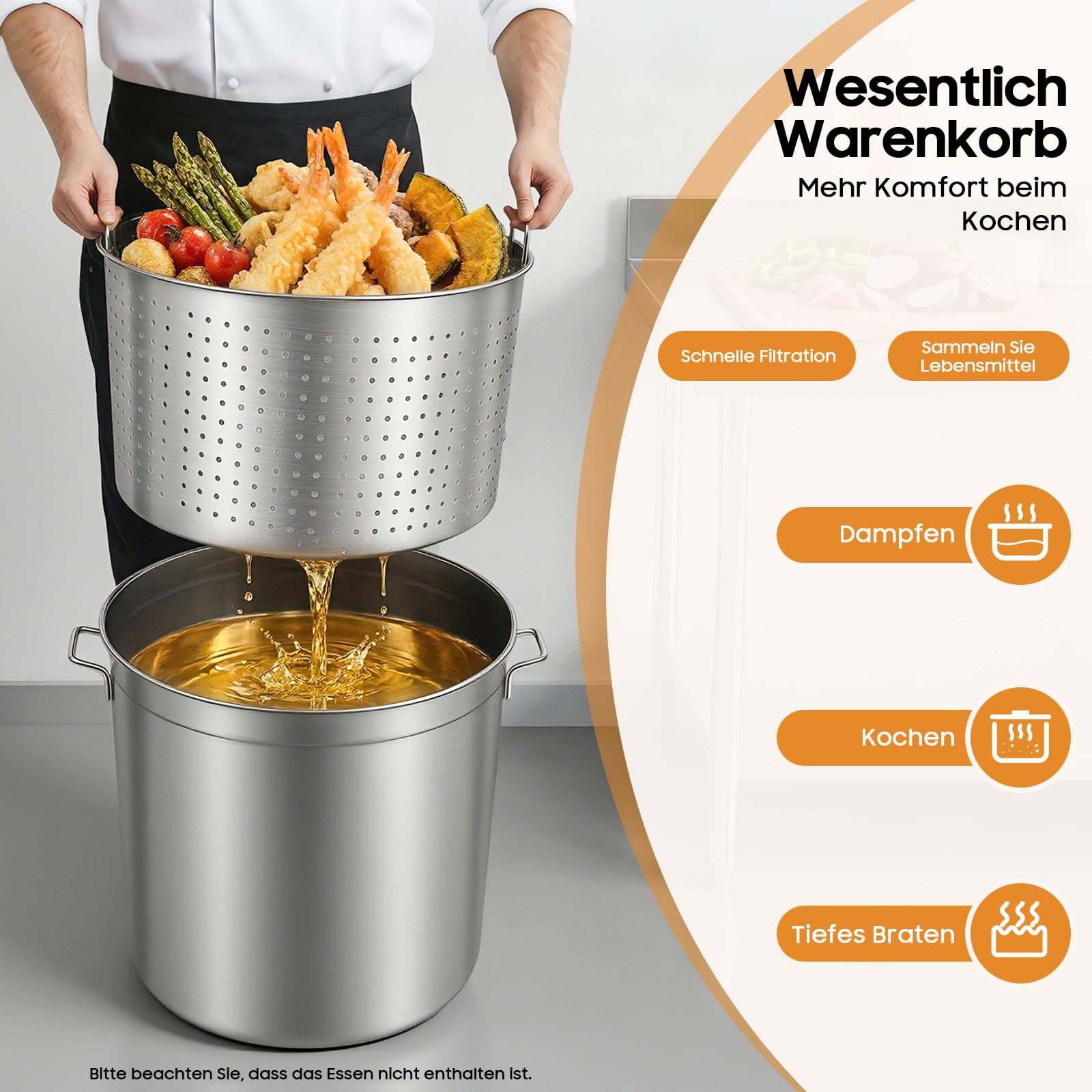 50L Edelstahl Kochtopf Großer Kapazität Suppentopf Universaltopf mit Siebeinsatz, Edelstahl Suppentopf für Eintopf & Braten, Silber
