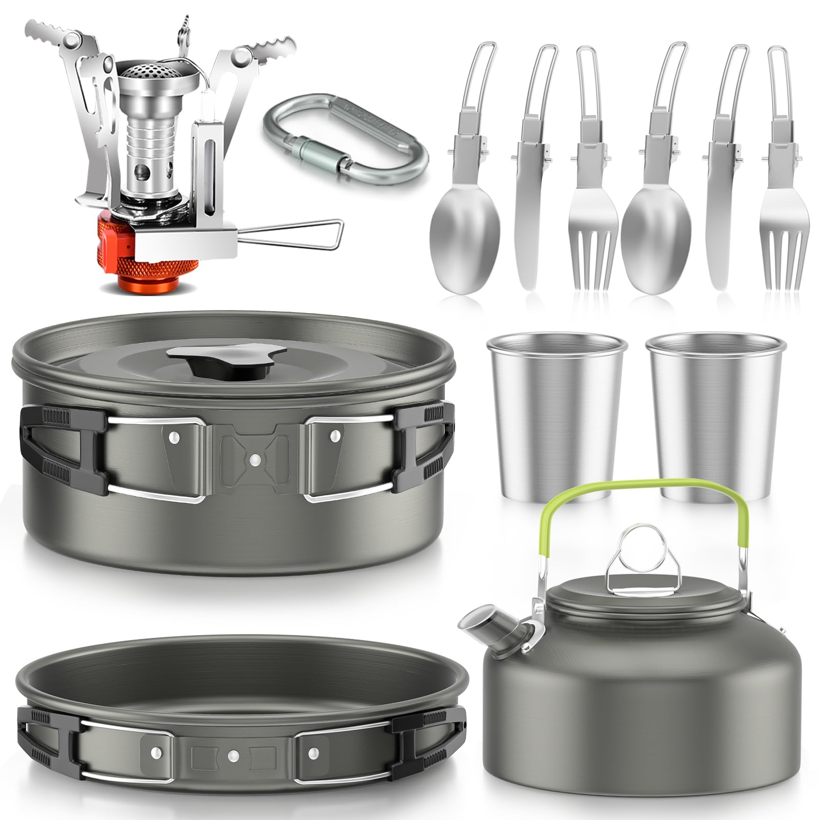 Set Pentole Da Campeggio FUNYKICH 17 Pezzi - Bollitore, Posate Pieghevoli, Acciaio Inox, Per Outdoor - Foto 3