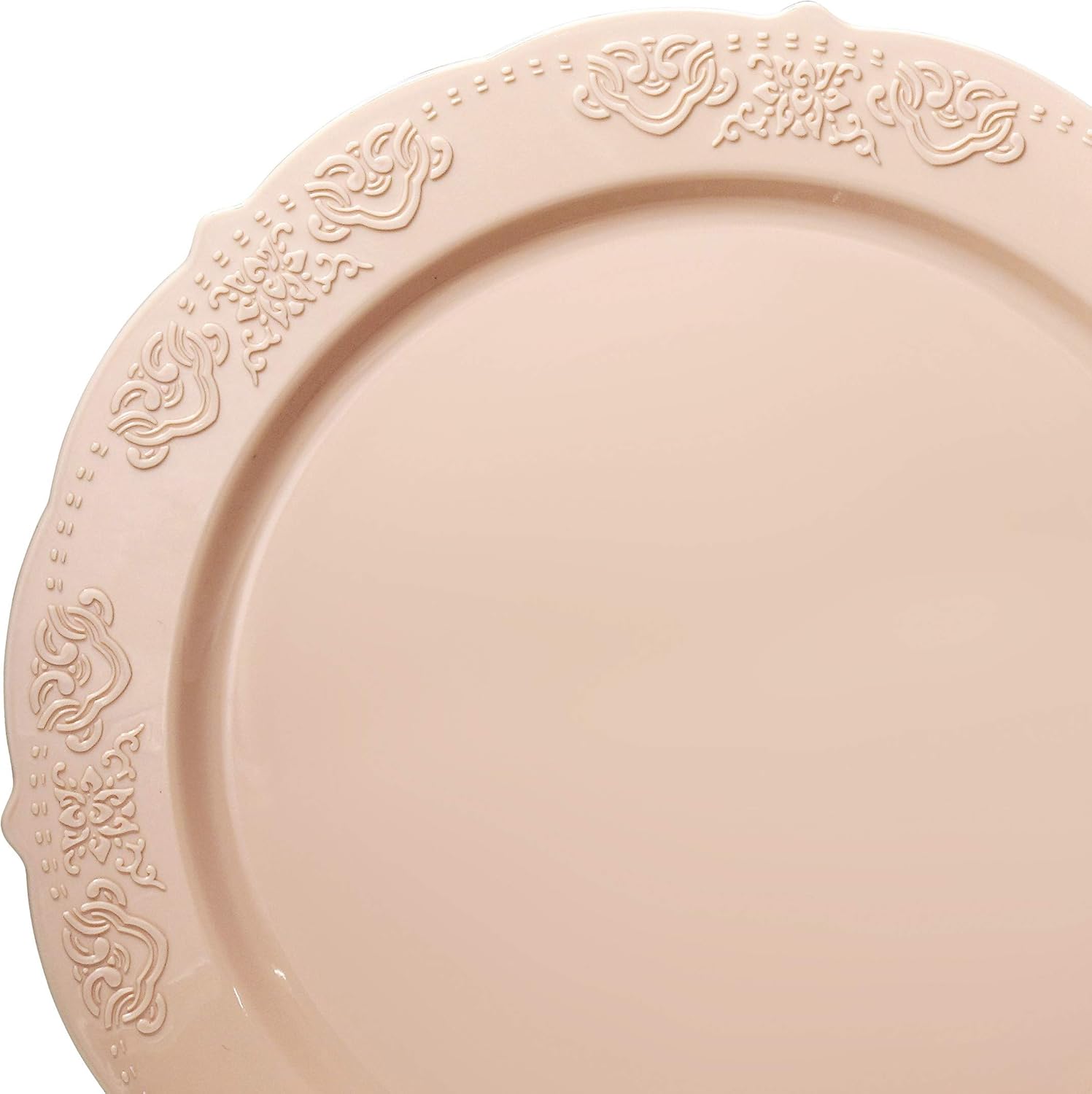 " OCCASIONS " 40 Plates Pack, Vintage Party, Disposable Wedding Party Plastic Plates (10.25'' Dinner Plate, Portofino Blush/Antique Rose)