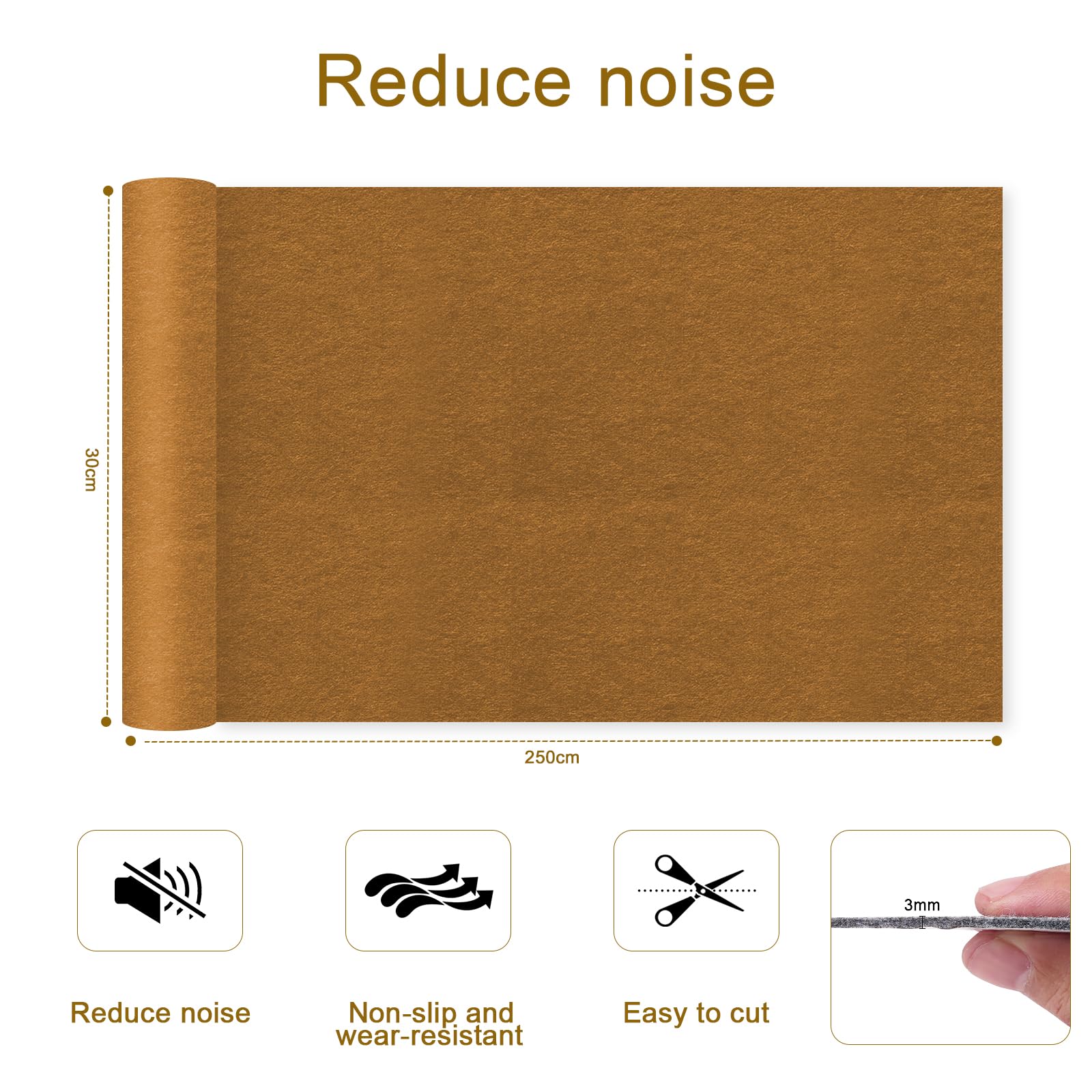 Rotolo Di Feltro In Poliestere 3mm | POFIBO | 30x250cm | Tessuto Fai Da Te Per Lavoretti, Sottobicchieri, Borse E Protezione Mobili