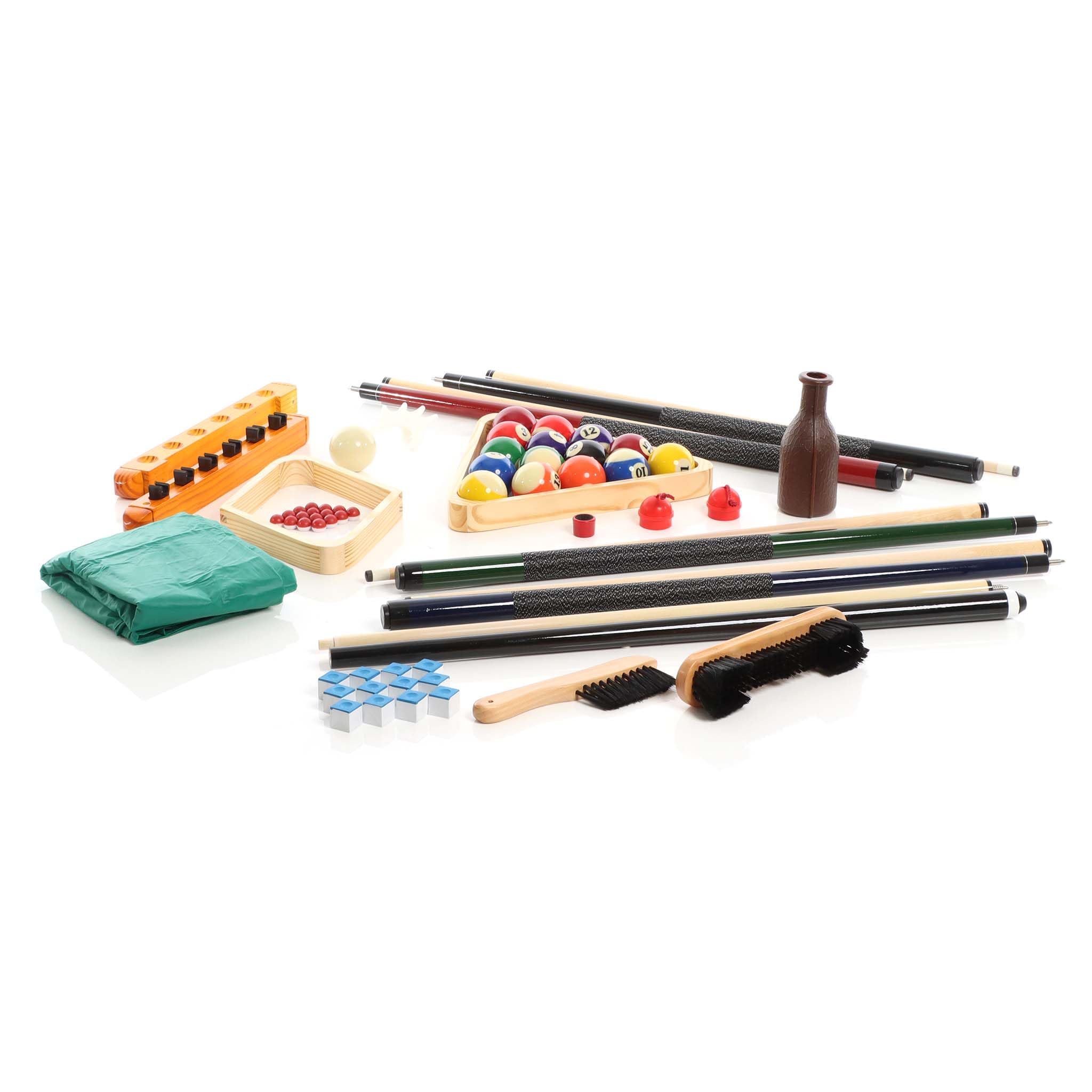 Wiltec Set di Accessori per Biliardo 4 Stecche Triangolo e portastecche a Parete