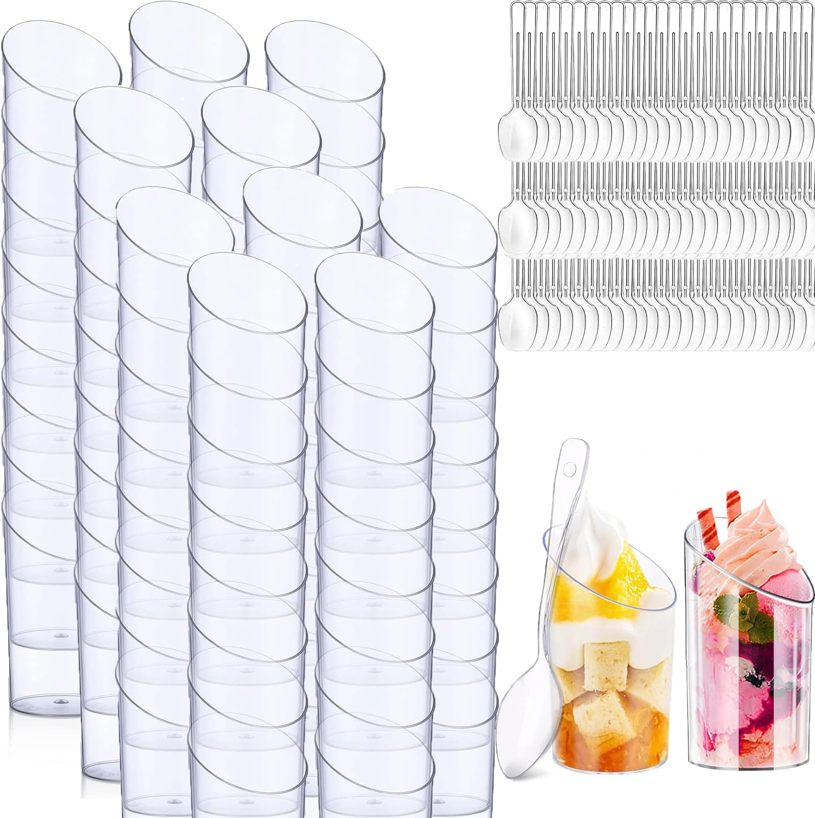 Plastic Dessert Cups, 100Pcs 65ml Mini Clear Dessert Cups Cheesecake Pots with 100Pcs Spoons Desert Cup for Chocolate Yogurt Fruit Mousse Pudding (100Pcs)