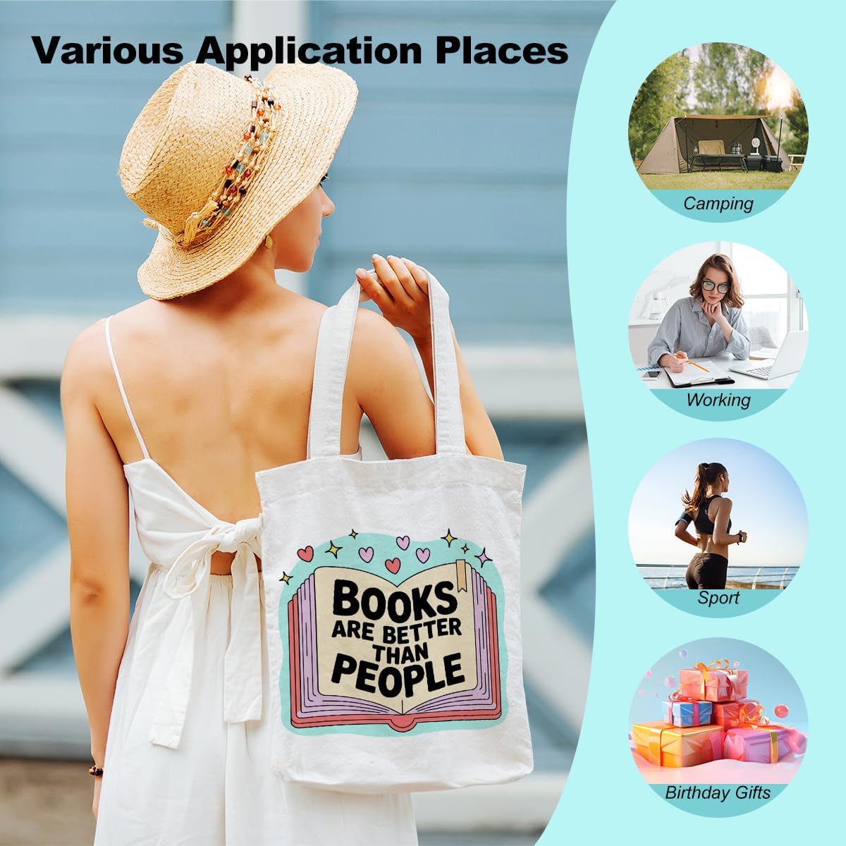 Book Lovers Gifts Canvas Tote Bag Tote Bag for Women Reusable Shoulder Bags for Grocery Beach Work 02 image 5