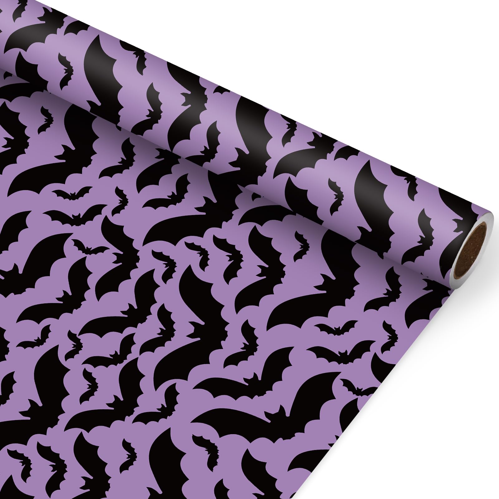 JarThenaAMCS Halloween Wrapping Paper - Mini Roll - 17 In x 32.8 Ft Purple Black Bats Gift Wrap Paper for DIY Art Craft Halloween Birthday Party Supplies — image 1