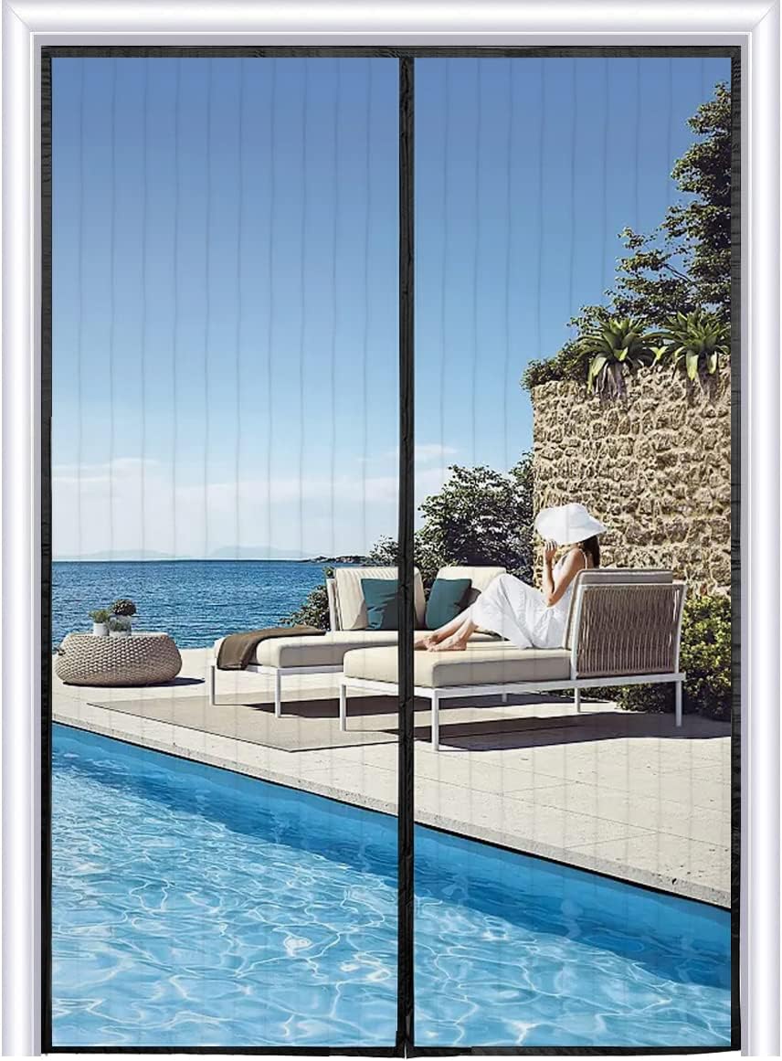 Magnetic Screen Door-New Upgraded -Weights in Bottom-Full Frame Magic Seal-Fits Door up to 36''x82'' Polyester