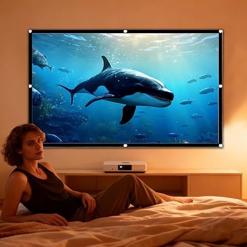 Miniatura 9 de Pantalla de teatro portátil, pantalla de proyector al aire libre para patio trasero o uso en interiores, pantalla enrollable magnética plegable,