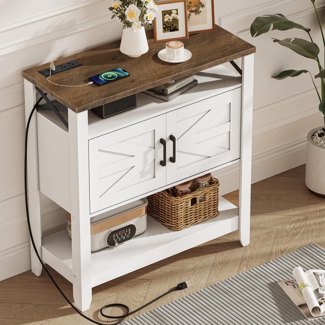 Console Table Farmhouse Sofa Table with Power Outlet Coffee Bar Cabinet with Storage Entryway Table Coffee Bar Table