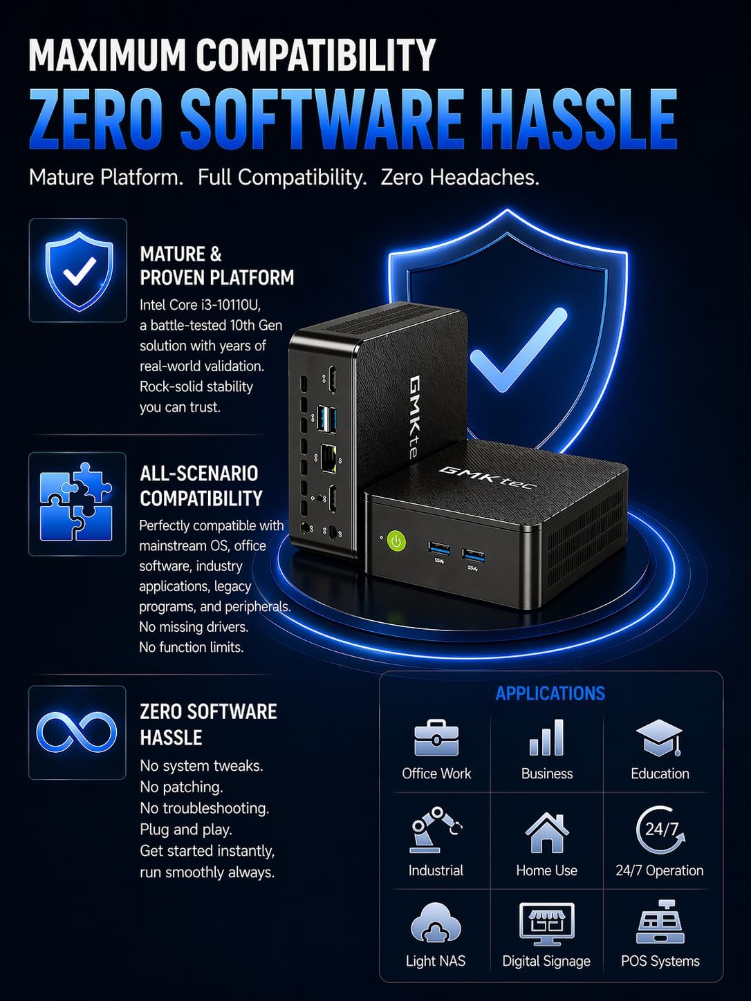 GMKtec Mini-PC G3 PRO(10 W Energieverbrauch), Intel Core i3-10110U (bis zu 4,1 GHz, übertrifft 3500/4300U),16GB DDR4-RAM,512GB M.2 NVME PCIE3.0 Micro PC, 2 * 4K HDMI/USB 3.2/Wi-Fi 6/BT 5.2/2,5G LAN.