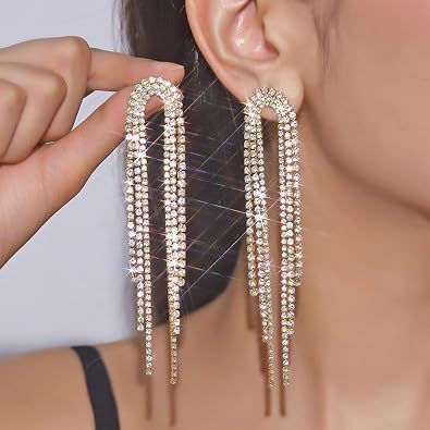 Prom Chandelier Earrings for Women Rhinestone Crystal Art Deco Vintage Statement Double Dangle Earrings Prom Party Dresses 2026 Evening Formal Fashion Jewelry Gifts