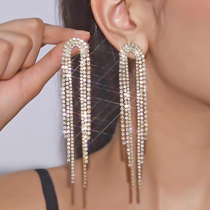 Prom Chandelier Earrings for Women Rhinestone Crystal Art Deco Vintage Statement Double Dangle Earrings Prom Party Dresses 2026 Evening Formal Fashion Jewelry Gifts