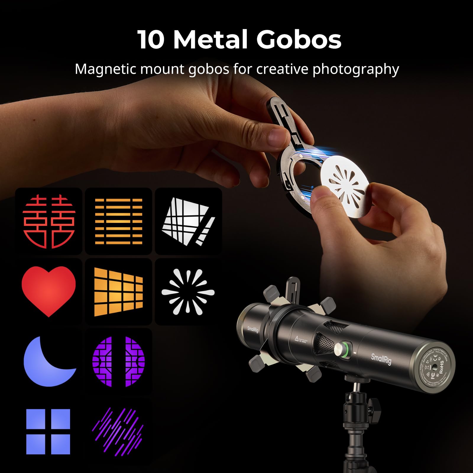 SMALLRIG SP Air Spotlight, lentille de Projection Optique à 36°, 4X luminosité, Volets de Cadrage intégrés, Support pour GOBO et 10 gobos en métal, Accessoire de snoot pour de Poche RF 10C/20C - 6376