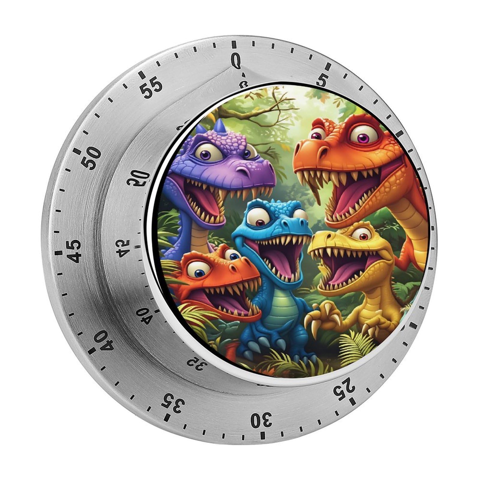 Cute Cartoon Dinosaurs Jungle 60 Minute Wind Up Timer,Visual Mechanical Magnetic Timer with Loud Alarm for Kitchen