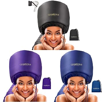 Hooded Hair Dryer w/A Headband Integrated That Reduces Heat Around Ears & Neck - Hair Dryer Hooded Diffuser Cap for Curly, Speeds Up Drying Time, Safety Deep Conditioning At Home - Set of 3