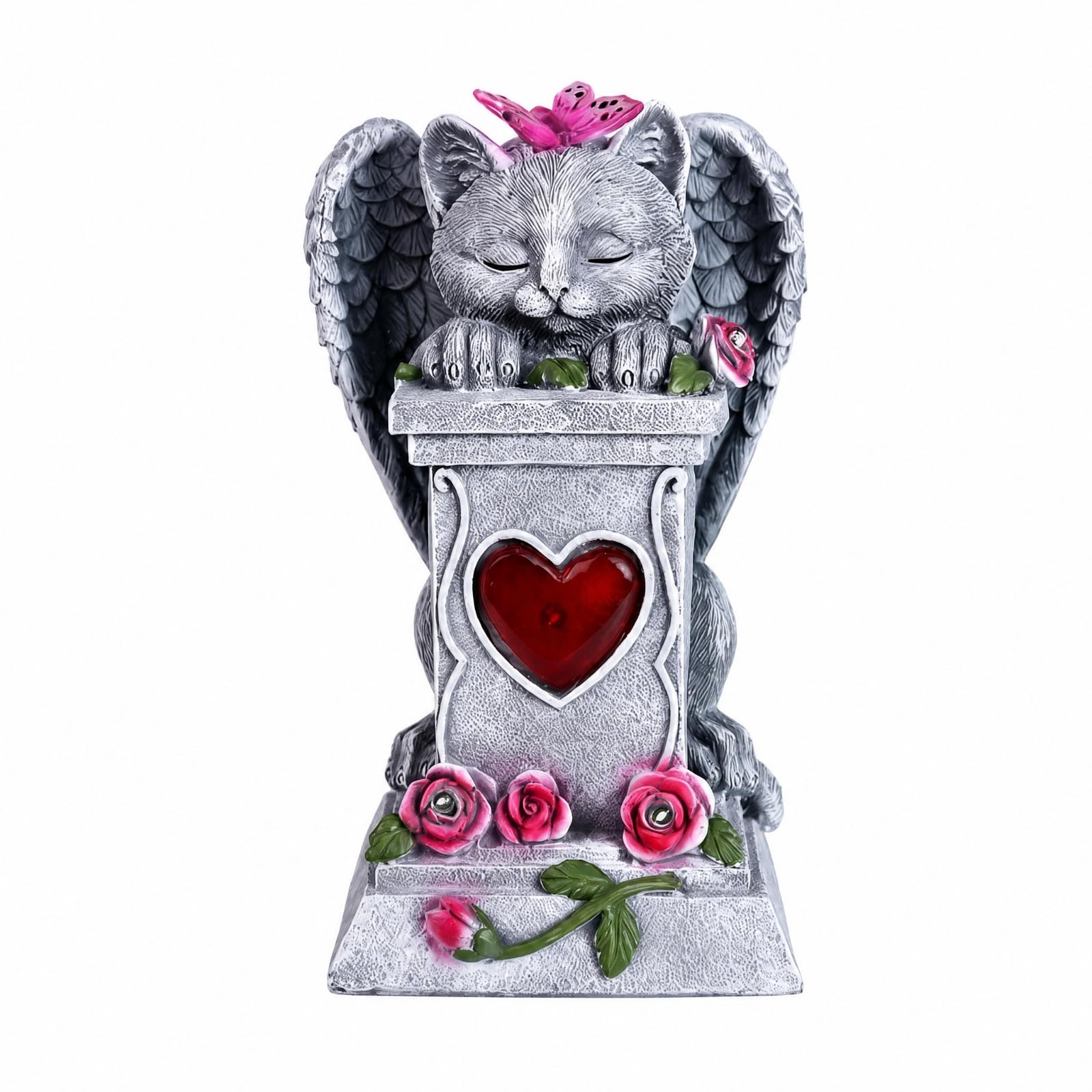 predolo Schlafende Katzenfigur mit sflügeln automatisch einschaltend -Katze Gartenstatue platzierbar auf Balkon für Garten, Blumenbeet, Terrasse