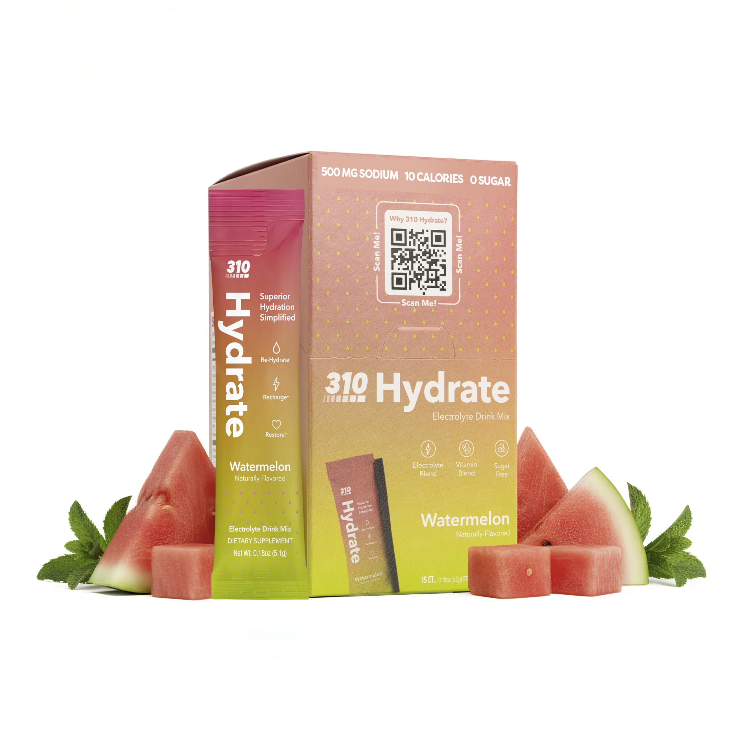 310 Nutrition Sugar Free Electrolytes Powder - Instant Hydration Packets for Daily Fluid Balance - Caffeine-Free Rehydration Drink Mix, Low Calorie &