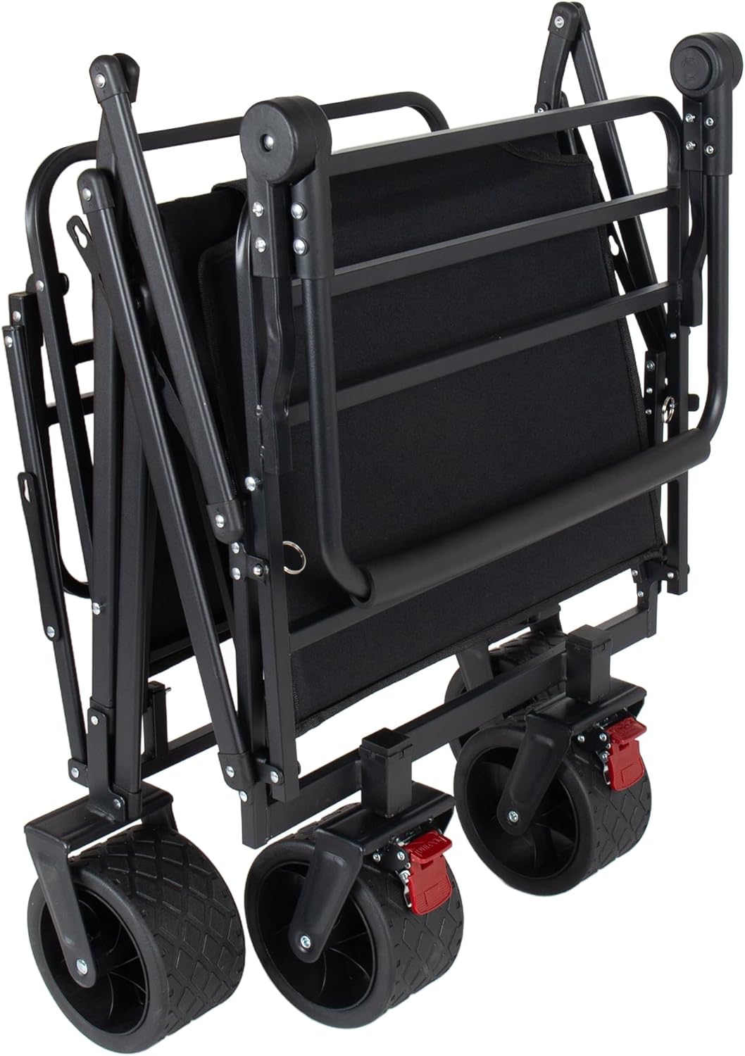 2-in-1 Multifunctional Folding Wagon Carts, Convertible Beach Chair with All-Terrain Wheels & Handle, 650lb Capacityfor Shopping Beach Camping Sports Garden, Black