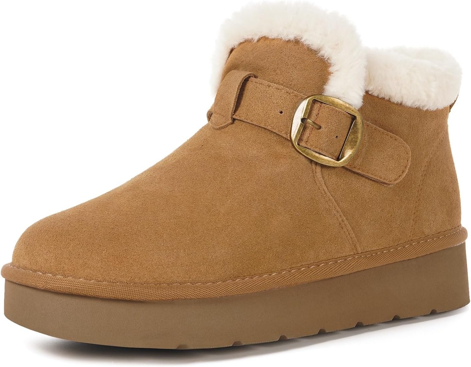 Hsyooes Womens Snow Boots Genuine Suede Leather Mini Boots Anti-Slip Outdoor Winter Ankle Booties Water Resistant Warm Faux Fur Lining