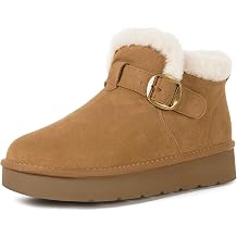 Hsyooes Womens Snow Boots Genuine Suede Leather Mini Boots Anti-Slip Outdoor Winter Ankle Booties Water Resistant Warm Faux Fur Lining,Light Brown,41