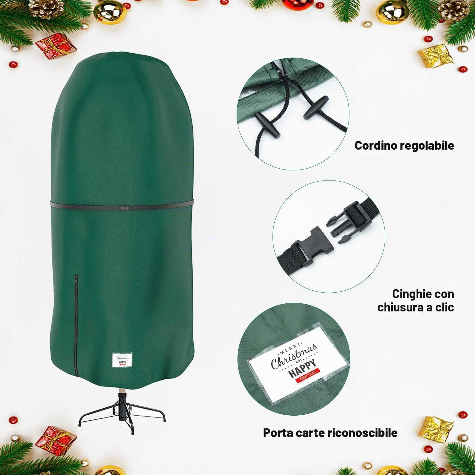 Borsa portaoggetti per albero di Natale, impermeabile Oxford con doppie cerniere, custodia per il trasporto per alberi di Natale fino a 6 piedi e altre decorazioni natalizie, verde..…