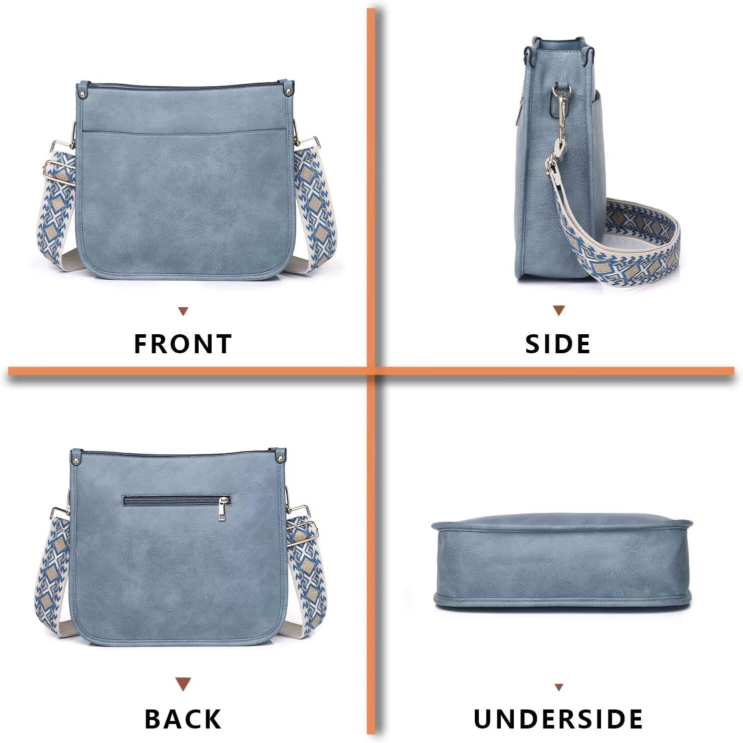 AUYOCO Vegan Leather Crossbody Bags for Women, Crossbody Purse with Guitar Strap Zipped Pockets Handbag Shoulder Bag - Image 6