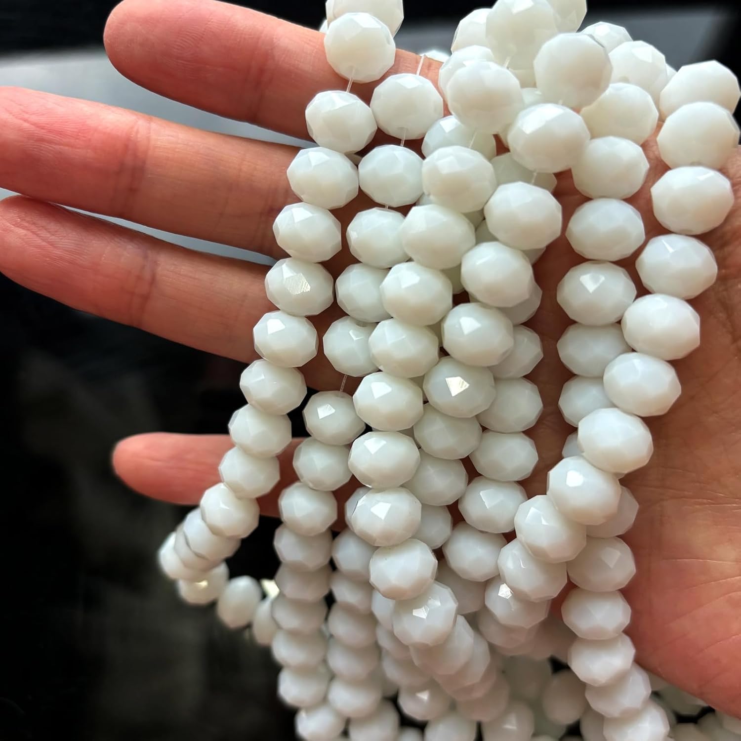 265Pcs Briolette Glass Beads for Jewelry Making, 8mm Faceted Crystall Beads for Bracelets Making, Rondelle White Glass Beads Bulk for Crafts Wine Charms Wind Chimes Suncatchers - Image 3