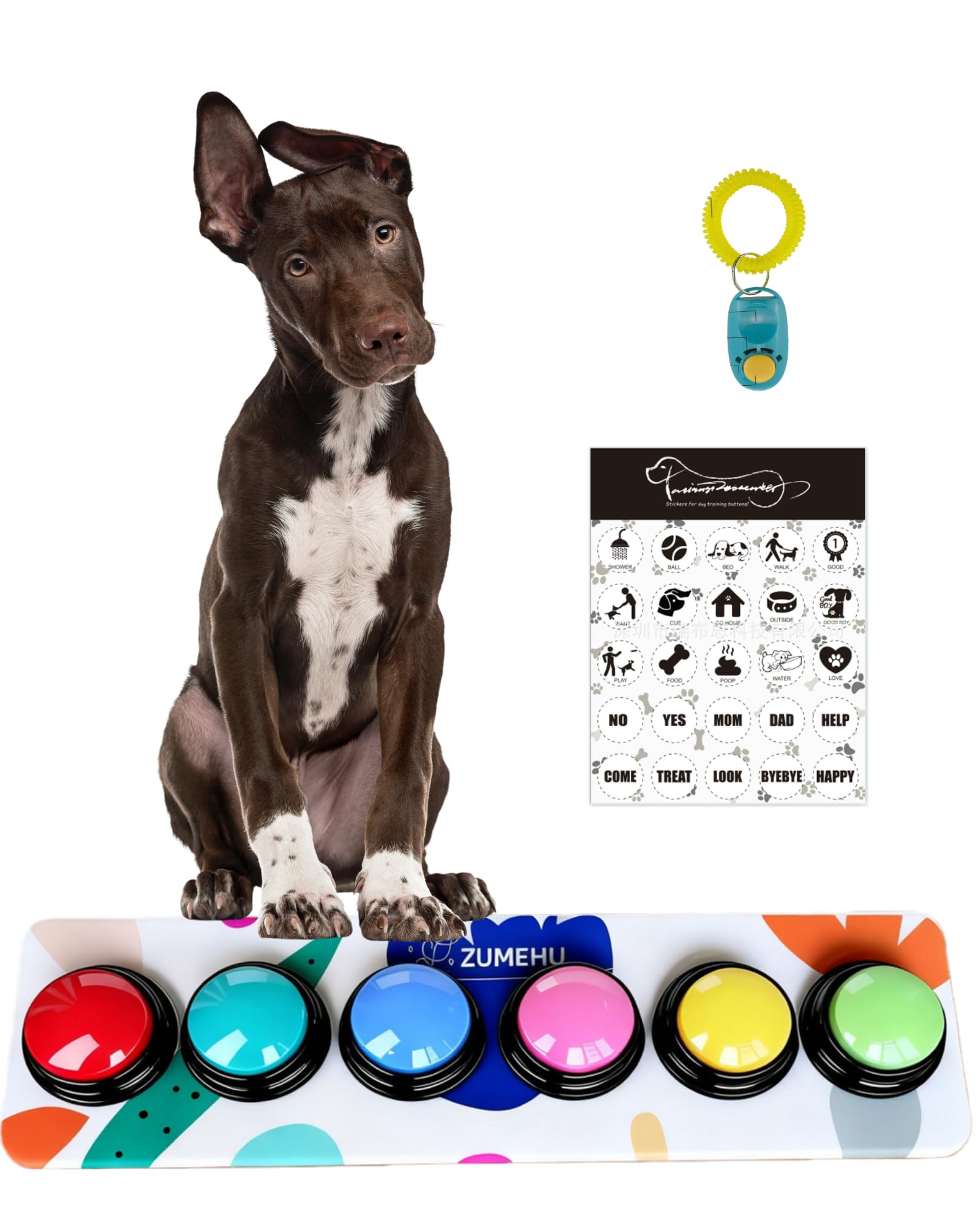 ZUMEHU Dog Buttons for Communication - 30s Customizable Sound Button with Anti-Slip Mat & 25 Stickers,Loud and Clear Talking Buttons Set for Pets (4
