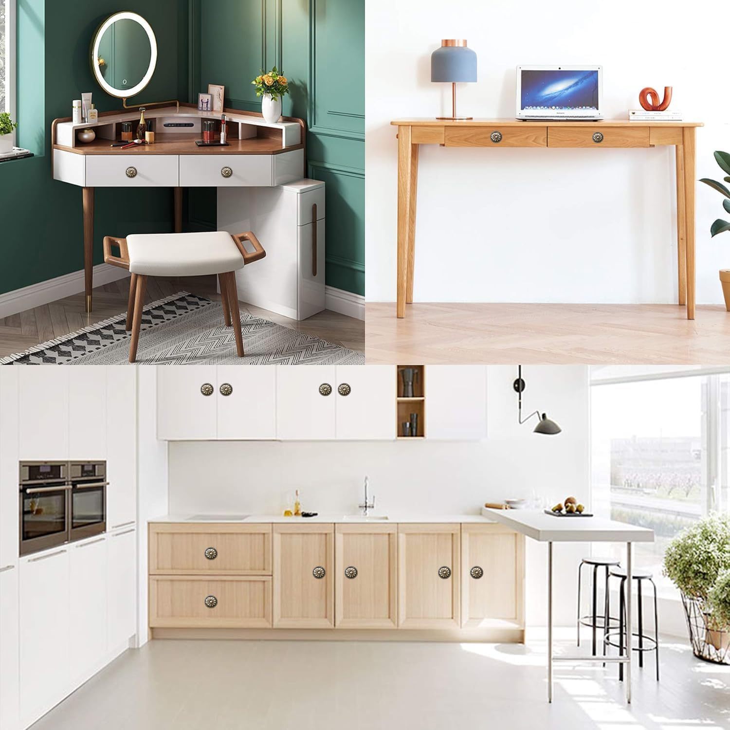 16 x Bronze Door Knobs Kitchen Cabinet Knobs Drawer Knobs Vintage Round Cabinet Knobs with Screws for Dresser Cupboard Kitchen