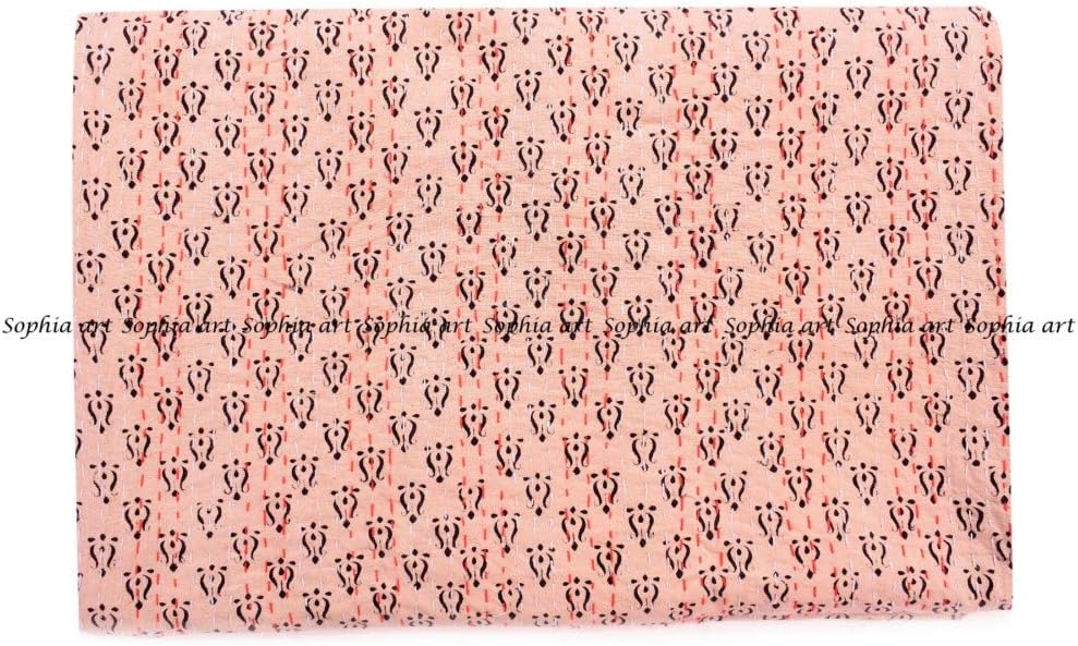 Sophia-Art Indian Hand Block Print Handmade Kantha Quilt Kantha Bedspread Throw (Design 1)