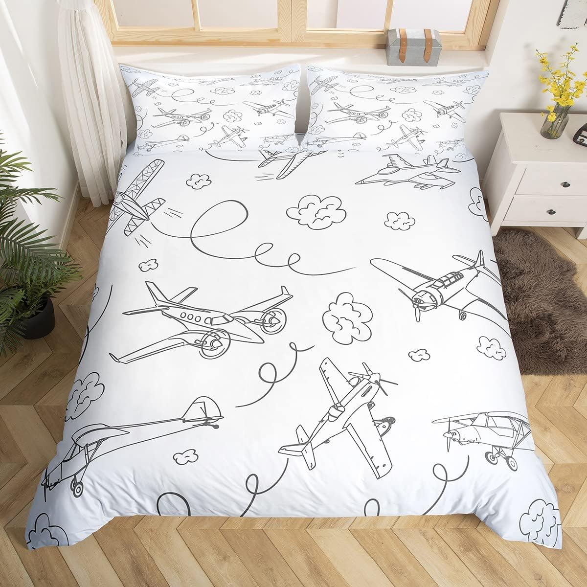 Loussiesd Children's Aeroplane Bedding Set, 155 x 220 cm, Flight Duvet