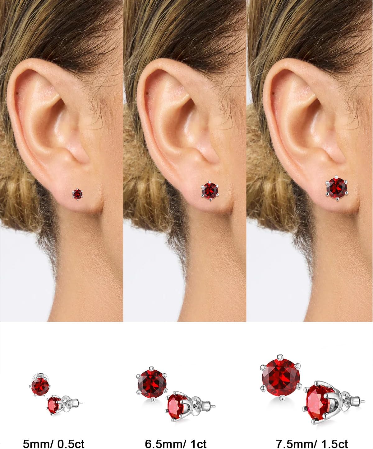 1-3CT Moissanite/Sapphire/Ruby/Emerald Sparkle Solitaire Stud Earrings for Women, Solid 925 Sterling Silver, Hypoallergenic Anniversary Birthday Valentines Jewelry