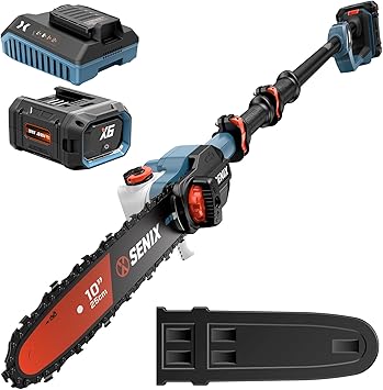 SENIX 10" Cordless Pole Saw, 60V Max 3.0Ah Battery Powered, Carbon Fiber Telescoping Pole 4.6-8.5 ft, 65.5 ft/s Cutting Speed for Tree Pruning and Branch Trimming