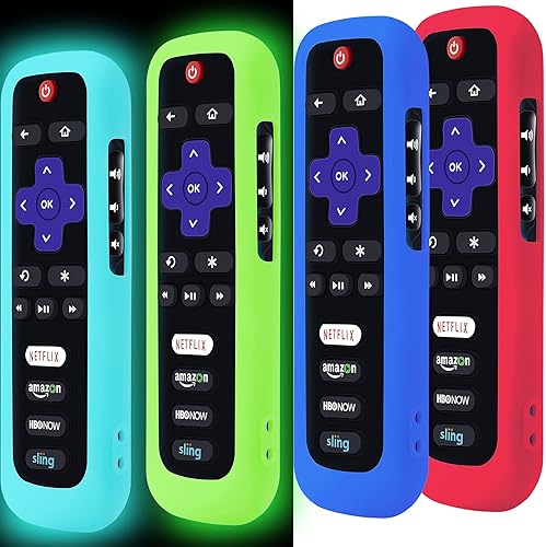 Paquete de 4 fundas a distancia para Roku cubierta de batería para TCL Roku Smart TV Steaming Stick Remote Roku TV Control remoto de silicona funda