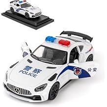 132 AMG GTR Police Car, Die-cast Toy Cars with Light and Sound, Alloy Pull Back Model Car for Kids Adults Birthday Gift White
