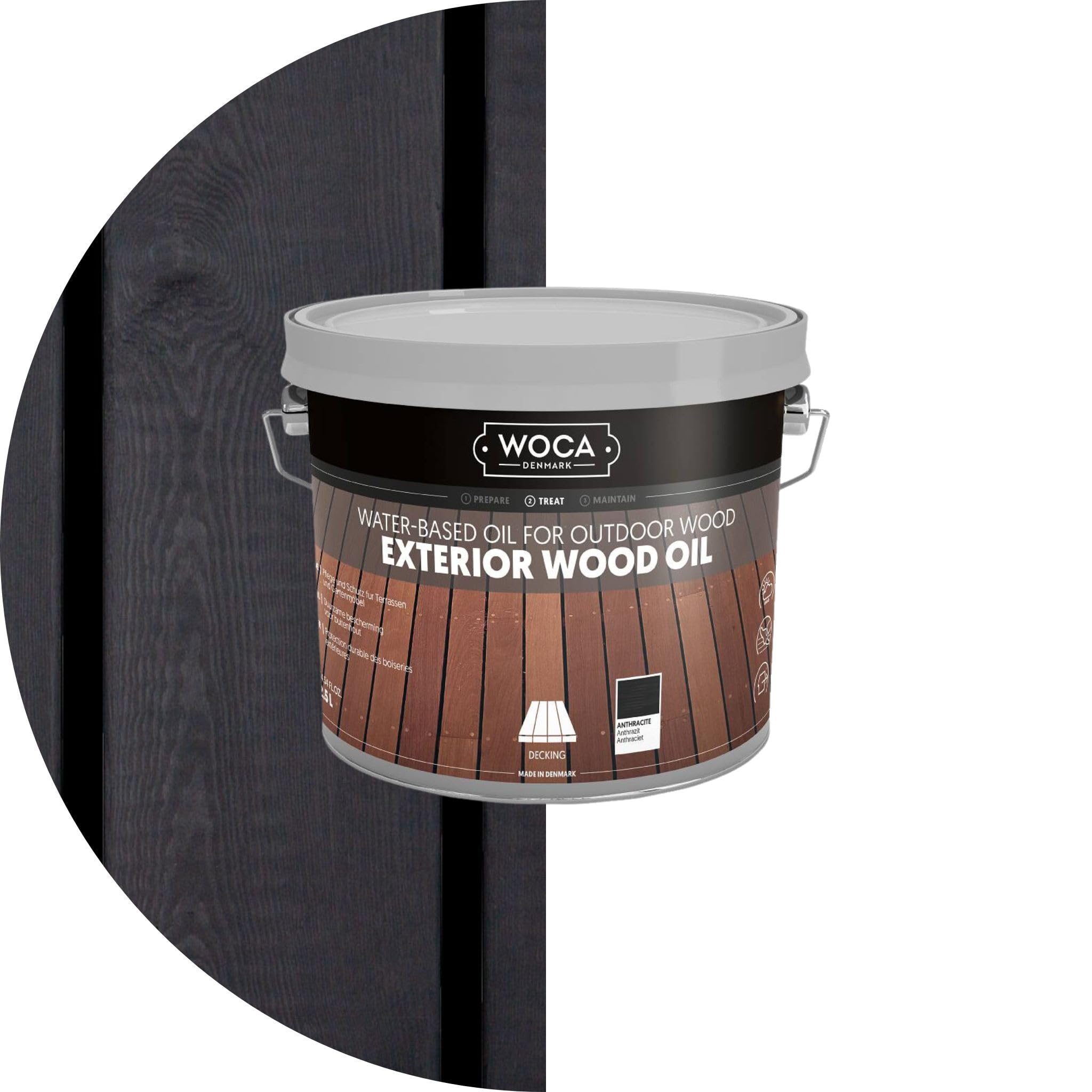 WOCA Denmark Exterior Wood Oil Anthrazit 2 x 3 L - Terrassenöl für Terrassen, Zäune und Möbel im Außenbereich