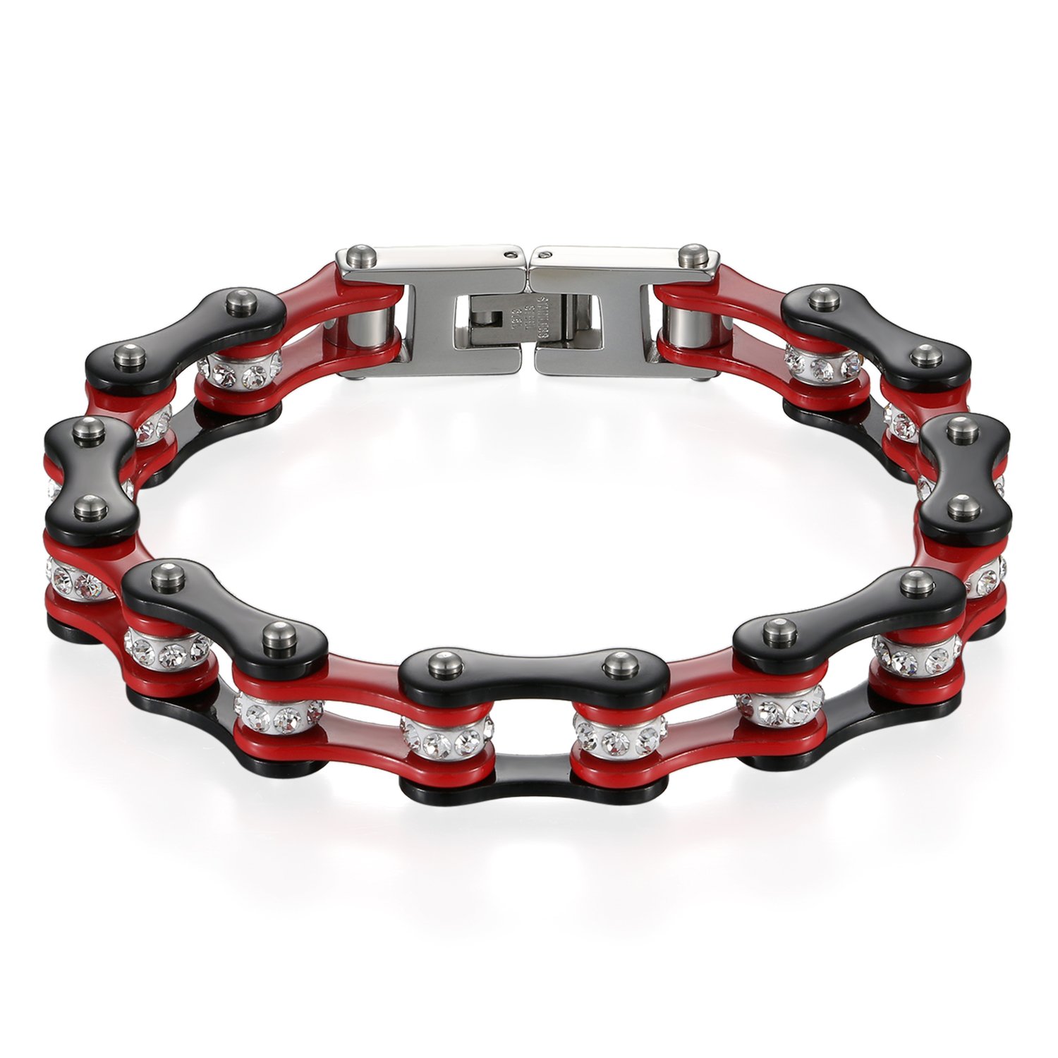 JewelryWe Schmuck Herren Armband, Top-Qualität Fahrradkette Motorradkette Hochglanz Poliert Armkette, Edelstahl Strass, 3 Farben