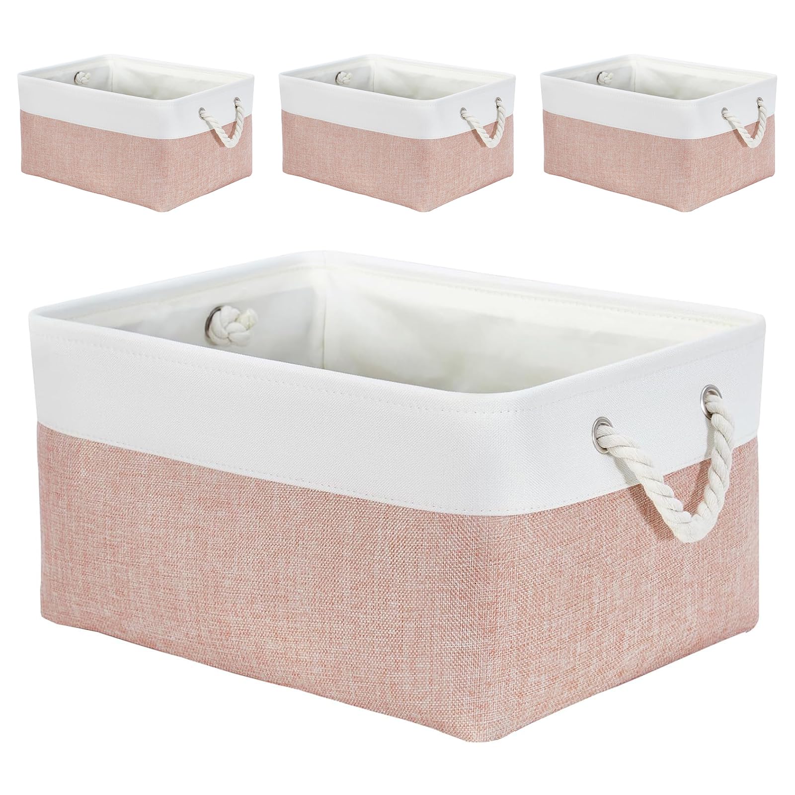 Mangata Soft Fabric Storage Boxes, Multi-Size, Rectangular Container Baskets for Shelf, Wardrobe, Toys and Clothes, 36x26x18 cm, Pink and White(Medium, 4 Pack) โ image 1