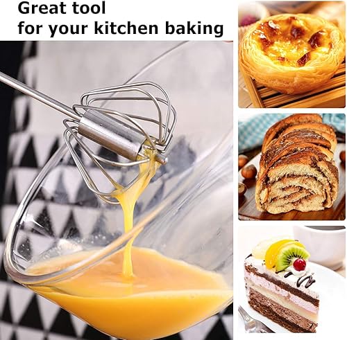 Miniatura 5 de Batidores de acero inoxidable, 2 piezas de 10 pulgadas/12 pulgadas, batidor de huevo de mano, no eléctrico, fácil batidor solo con presionar y batir