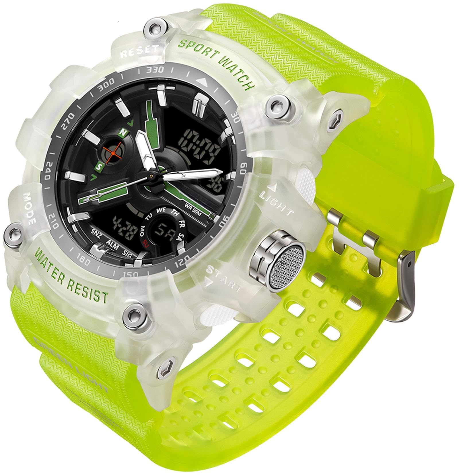 findtime Unique Watches for Men, Military Tactical Men's Wrist Watches Transparent Designer Digital Work Sport Cool Relojes para Hombres Waterproof Fluorescent Green