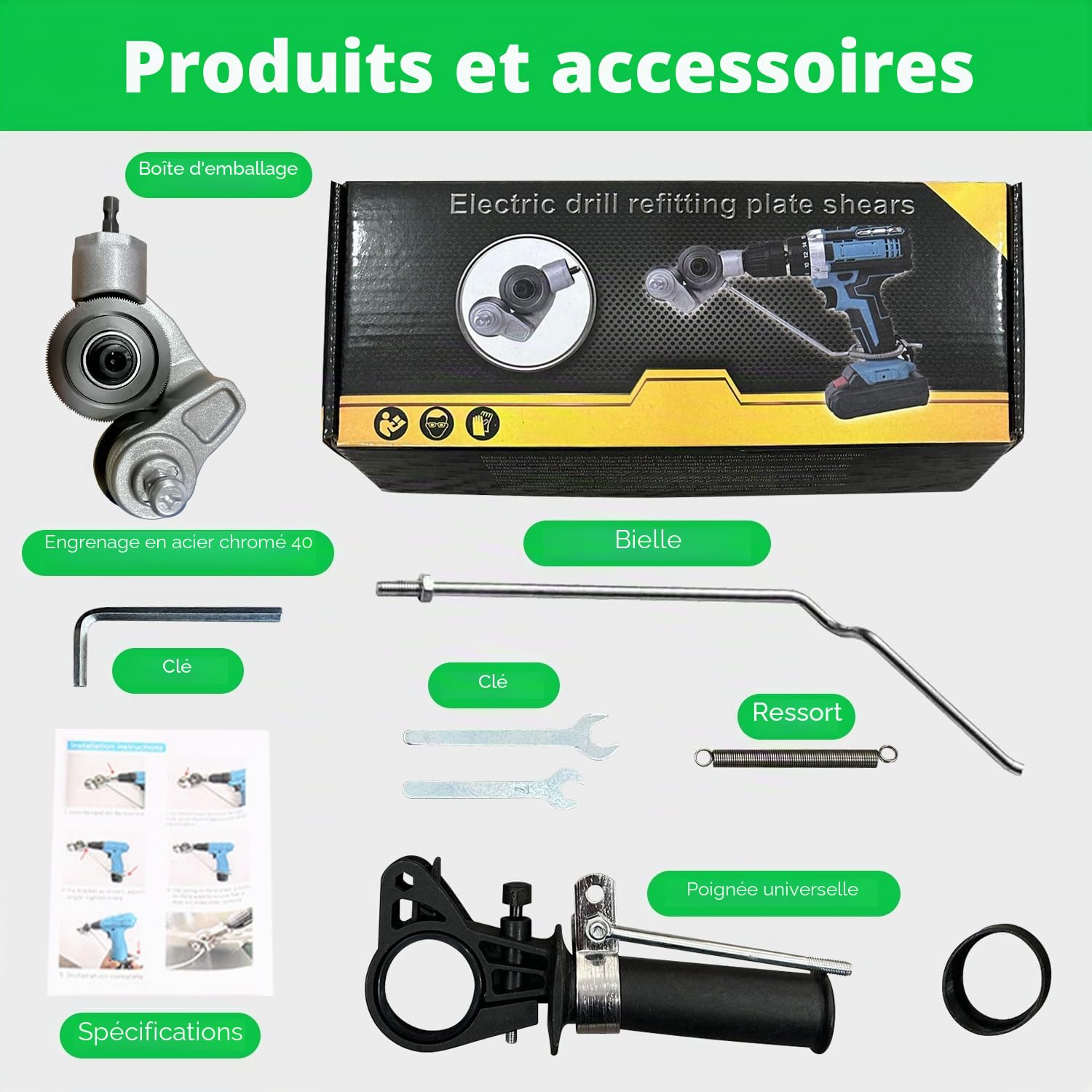 Grignoteuse de Tôle, Cisaille à Tôle Électrique Accessoire de Perceuse Grignoteuse en Métal Grignoteuse de Tôle pour couper des plaques de métal(perceuse non incluse)