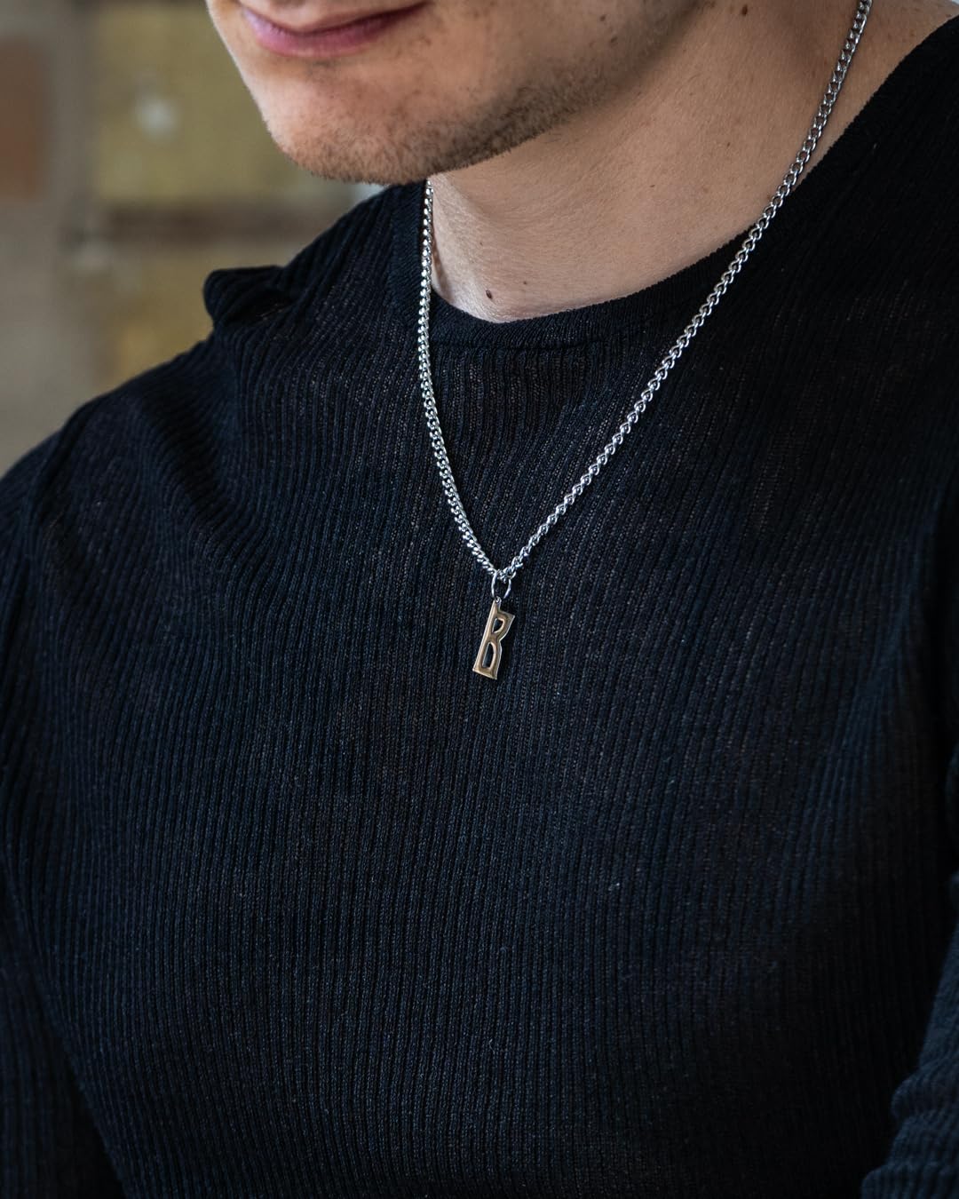 Initial Buchstabe Kette mit Anhänger für Herren und Damen - Streetwear Cuban Halskette mit Letter Initial Anhänger aus 316L Edelstahl in Silber - Wasserfeste Kette - 50-55cm Länge verstellbar
