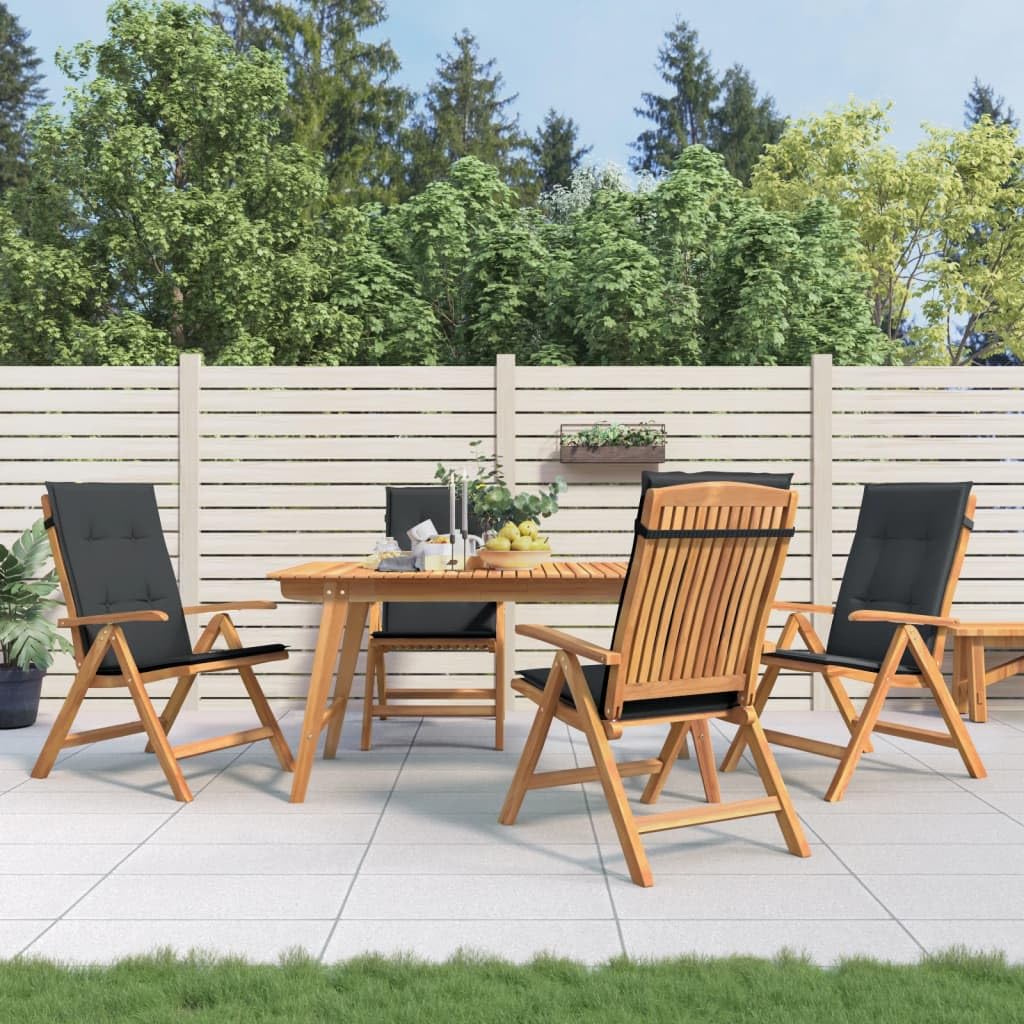 Sedie da giardino in teak con cuscino, 4 pezzi, in legno massiccio, regolabili, pieghevoli, portata: 110 kg, per balcone, terrazza, giardino, impermeabile