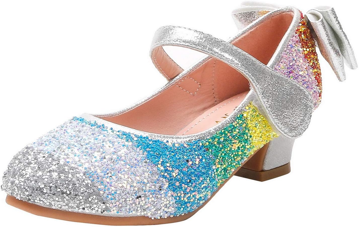 Mowoii Girls Glitter Mary Jane Low Heel Wedding Party Princess Dress Pumps Shoes Shoes for Toddler Kids
