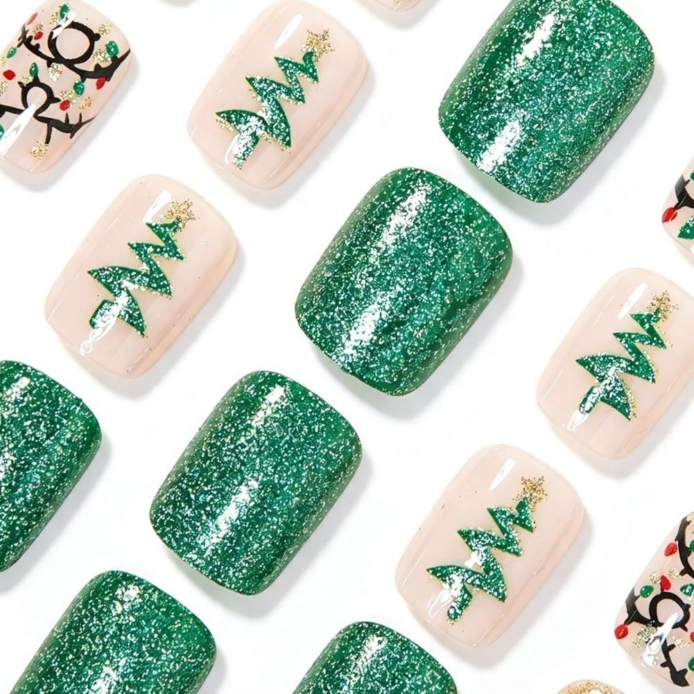 Uñas Falsas Resina ABS Base Nude con Purpurina